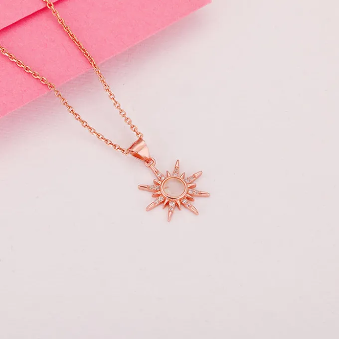 Rose Gold Solar Flare Pendant with Link Chain