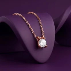 Rose Gold Solitaire Gleam Pendant With Link Chain