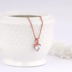 Rose Gold Solitaire Heart Pendant With Link Chain