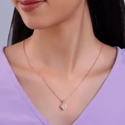 Rose Gold Solitaire Heart Pendant With Link Chain