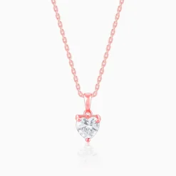 Rose Gold Solitaire Heart Pendant With Link Chain