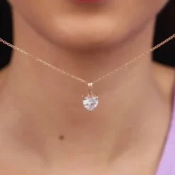 Rose Gold Solitaire Heart Pendant With Link Chain