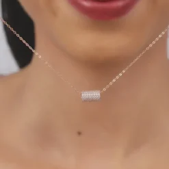 Rose Gold Sparkling Loop Pendant With Link Chain