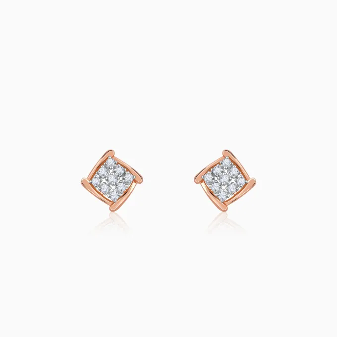 Rose Gold Sparkling Square Lab Grown Diamond Earrings