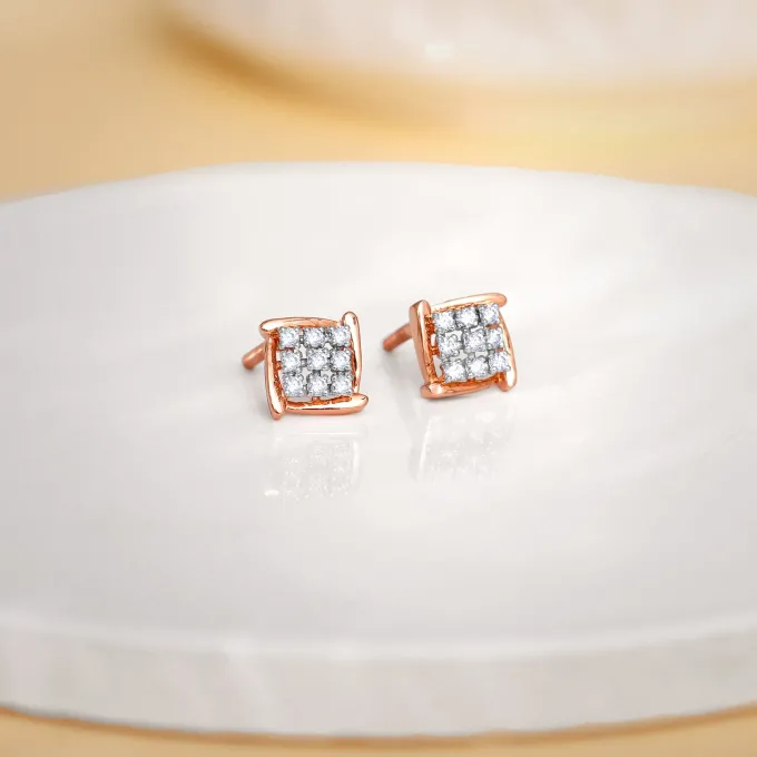 Rose Gold Sparkling Square Lab Grown Diamond Earrings
