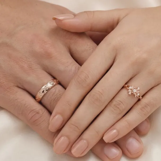 Rose Gold Spring Floral Couple Rings