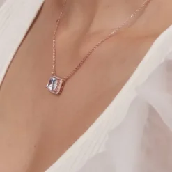 Rose Gold Studded Baguette Necklace
