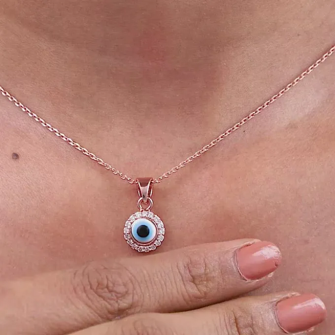 Rose Gold Studded Evil Eye Pendant