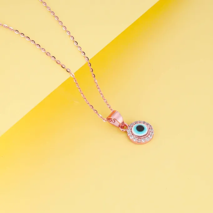 Rose Gold Studded Evil Eye Pendant