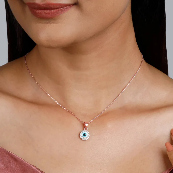 Rose Gold Studded Evil Eye Pendant