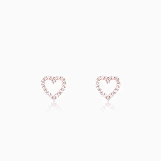 Rose Gold Studded Heart Earrings