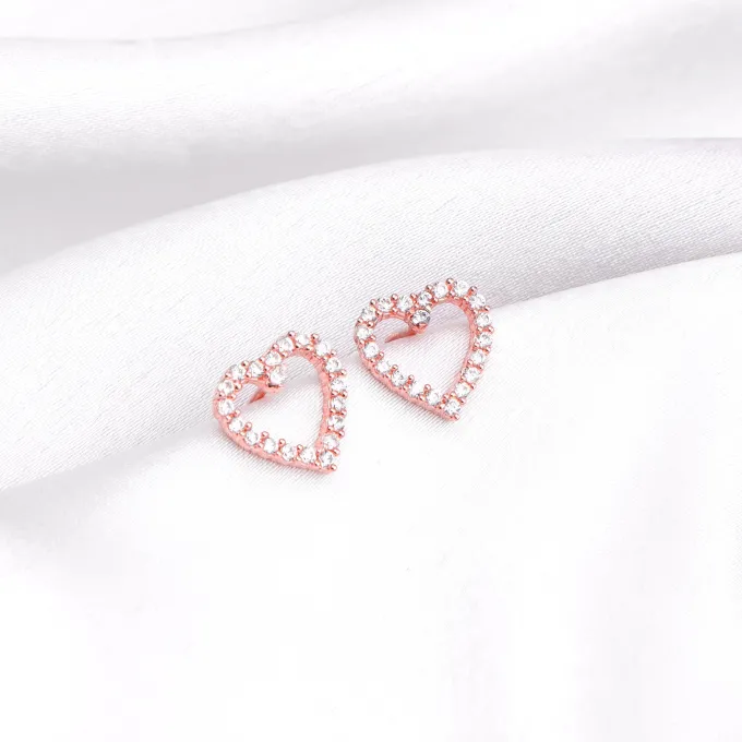 Rose Gold Studded Heart Earrings