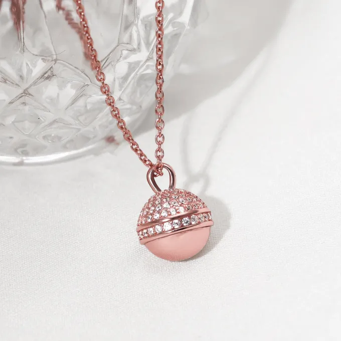 Rose Gold Studded Trinket Pendant With Link Chain