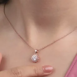 Rose Gold Sun Flower Pendant with Link Chain