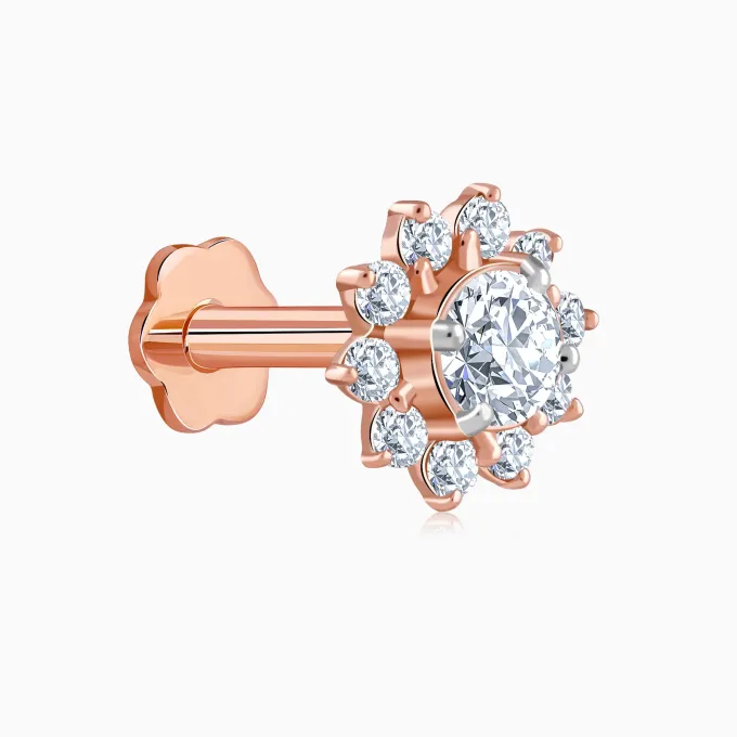 Rose Gold Sunstar Lab Grown Diamond Nose Pin