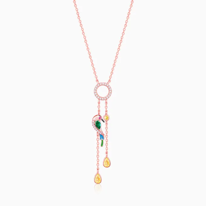 Rose Gold Swinging Bird Pendant with Link Chain