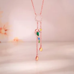 Rose Gold Swinging Bird Pendant with Link Chain