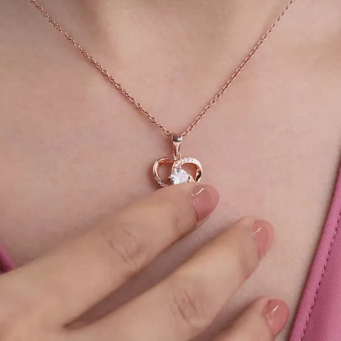 Rose Gold Swirl Heart Pendant with Link Chain