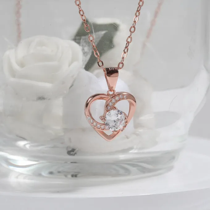 Rose Gold Swirl Heart Pendant with Link Chain