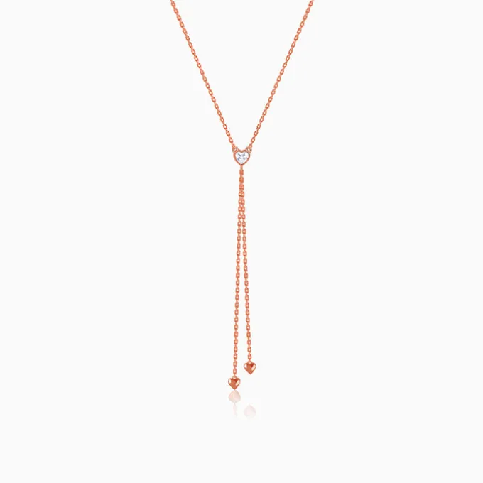 Rose Gold Three Hearts Lariat Necklace
