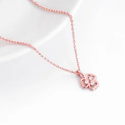 Rose Gold Three Leaf Clover Pendant With Link Chain