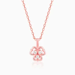 Rose Gold Three Leaf Clover Pendant With Link Chain
