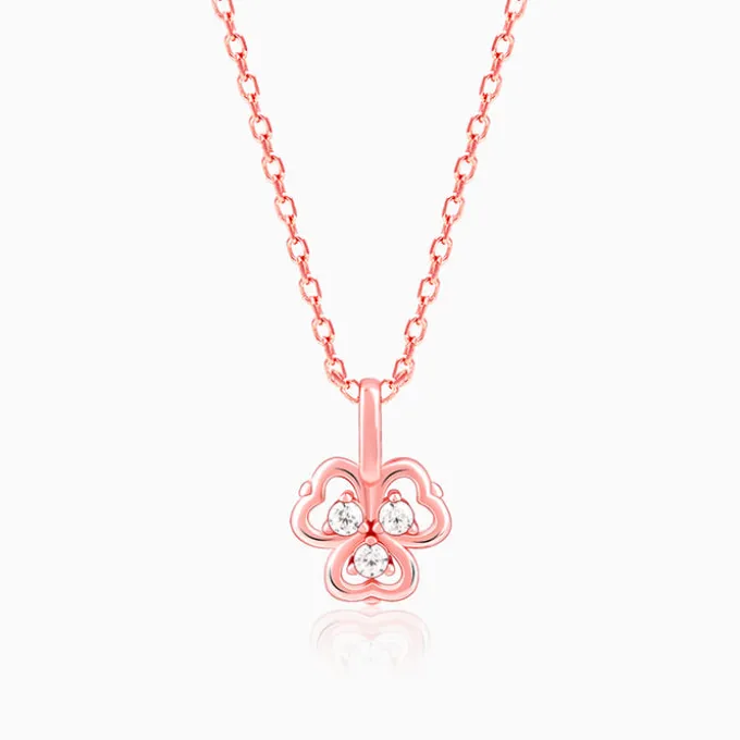 Rose Gold Three Leaf Clover Pendant With Link Chain
