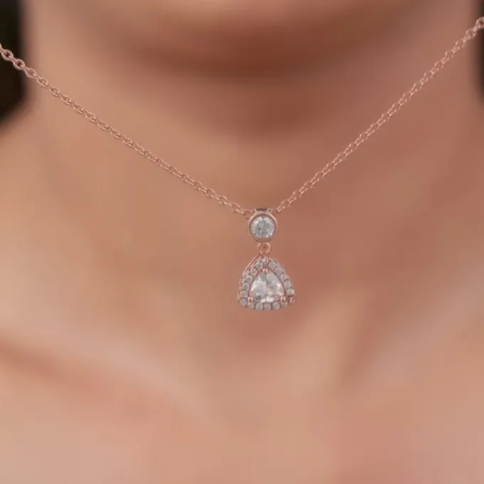 Rose Gold Tirangular Halo Necklace