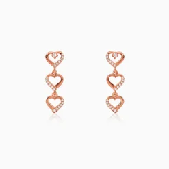 Rose Gold Triple Heart Dangler Earrings