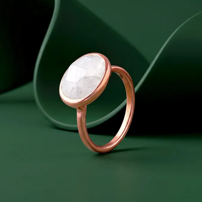 Rose Gold White Rainbow Stone Ring