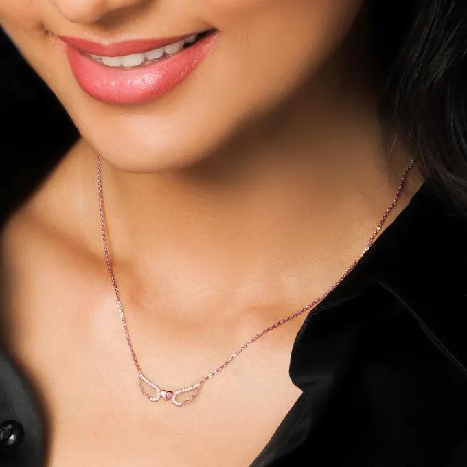Rose Gold Wing It With Love Necklace