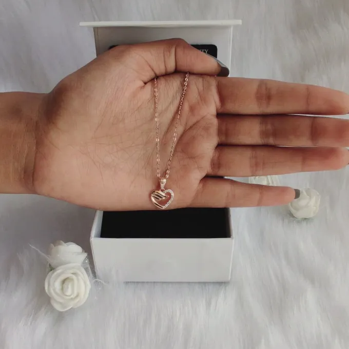 Rose Gold Winged Heart Pendant with Link Chain