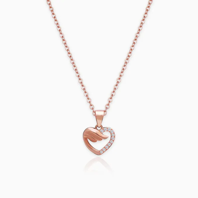 Rose Gold Winged Heart Pendant with Link Chain