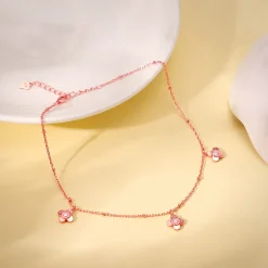 Rose Gold Zircon Clover Charm Anklet