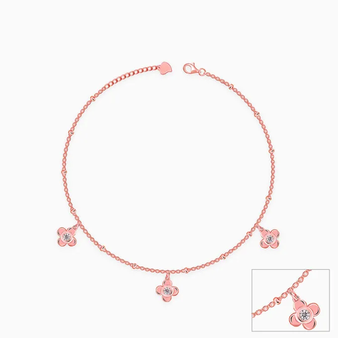 Rose Gold Zircon Clover Charm Anklet