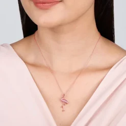 Rose Gold Zircon Flamingo Pendant with Link Chain
