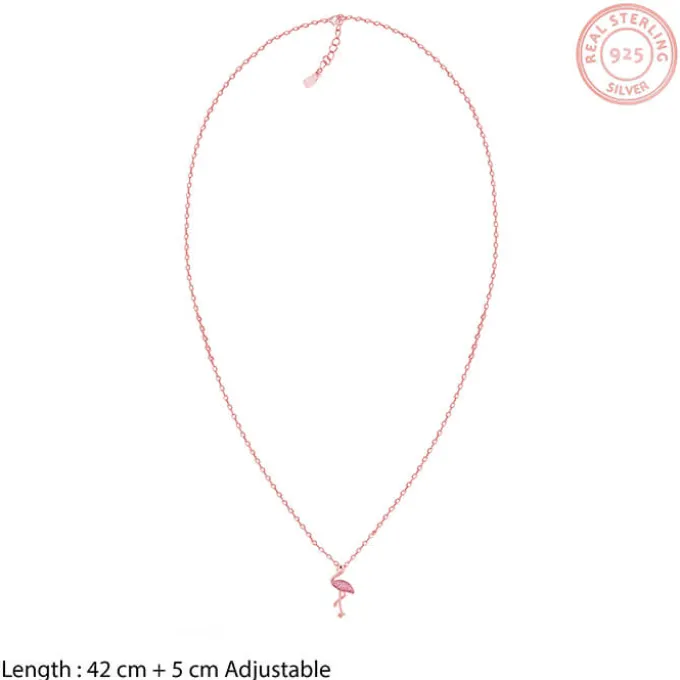 Rose Gold Zircon Flamingo Pendant with Link Chain