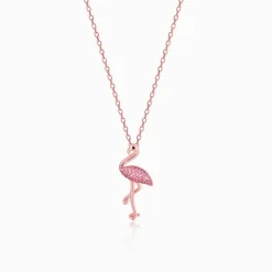 Rose Gold Zircon Flamingo Pendant with Link Chain