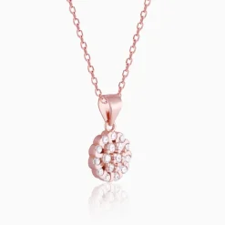 Rose Gold Zircon Flower Pendant With Link Chain