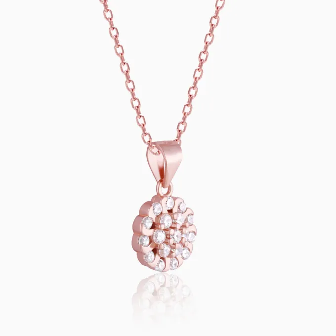 Rose Gold Zircon Flower Pendant With Link Chain
