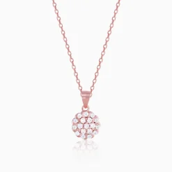 Rose Gold Zircon Flower Pendant With Link Chain