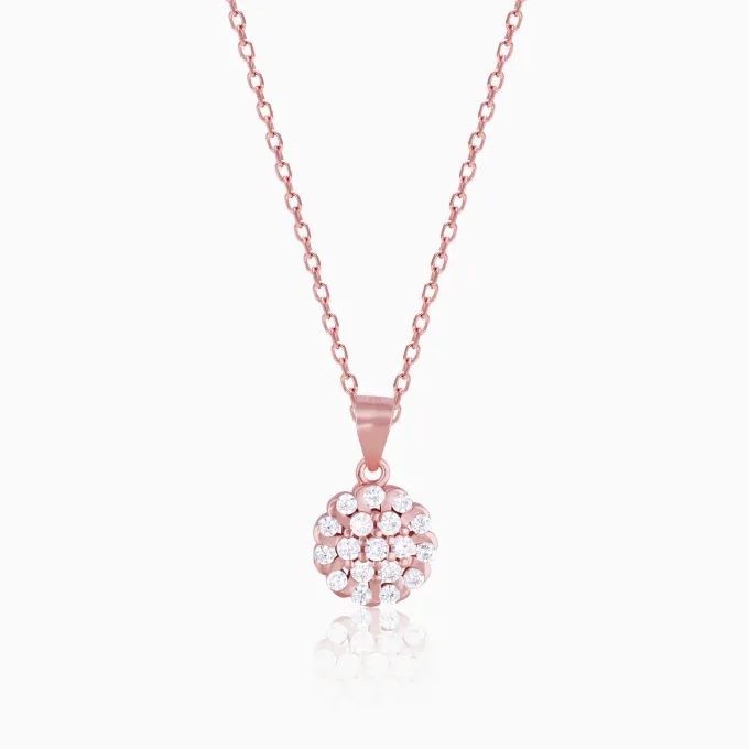 Rose Gold Zircon Flower Pendant With Link Chain