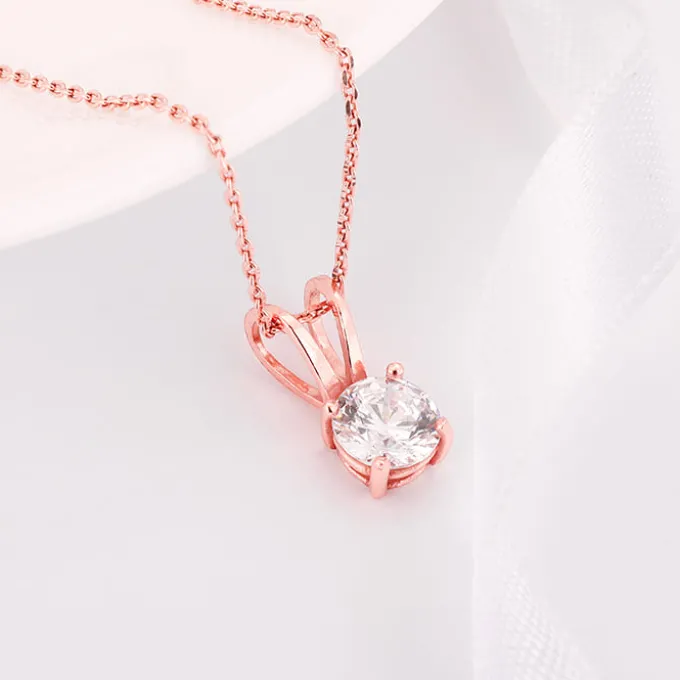 Rose Gold Zircon Pendant with Link Chain