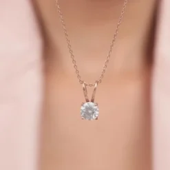 Rose Gold Zircon Pendant with Link Chain