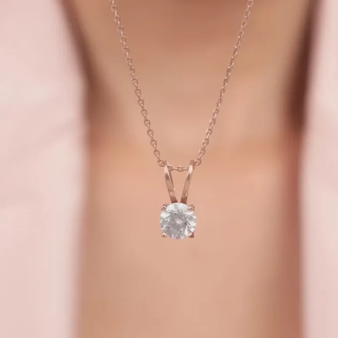 Rose Gold Zircon Pendant with Link Chain