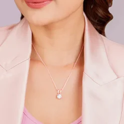 Rose Gold Zircon Pendant with Link Chain