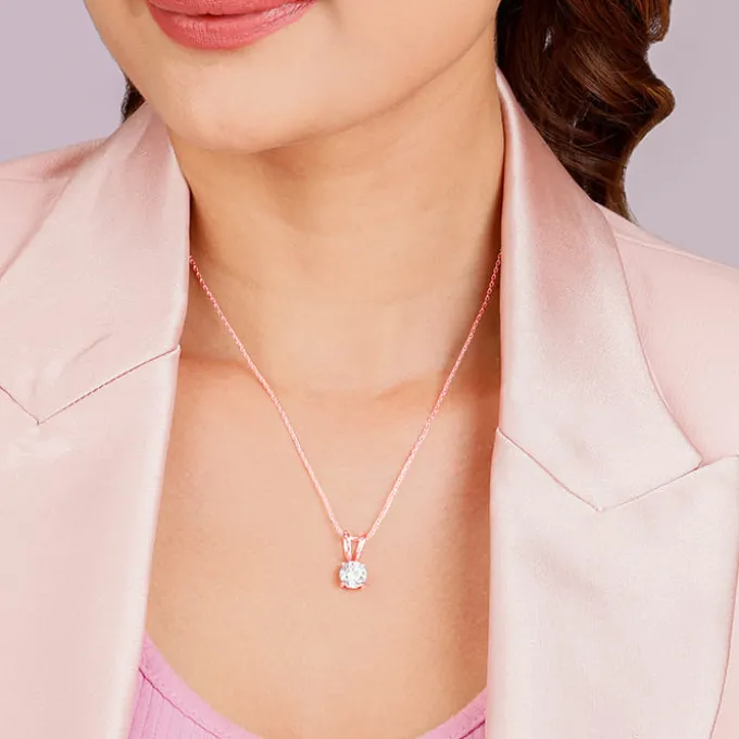 Rose Gold Zircon Pendant with Link Chain