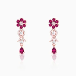 Rose Gold Zircon Pink Flower Drop Danglers