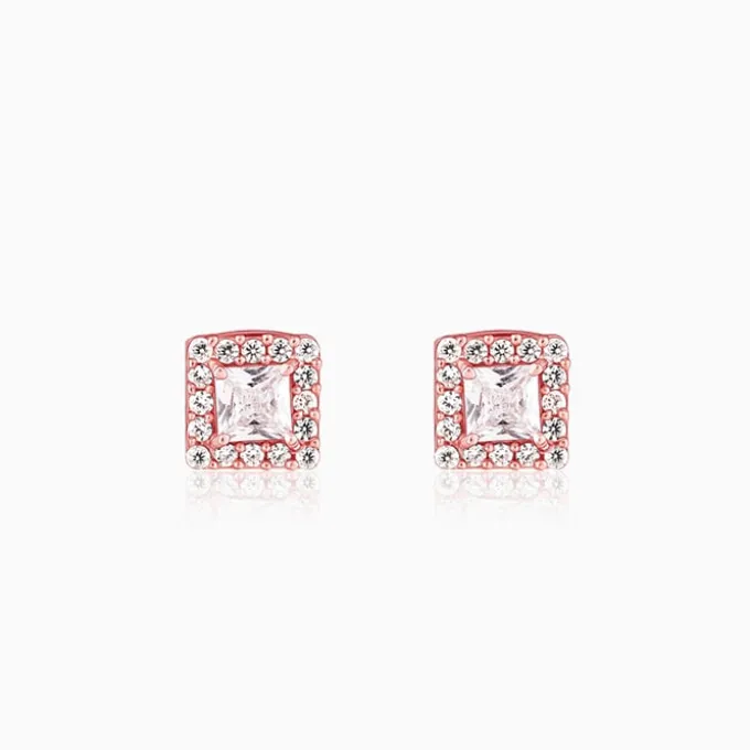 Rose Gold Zircon Square Halo Earrings