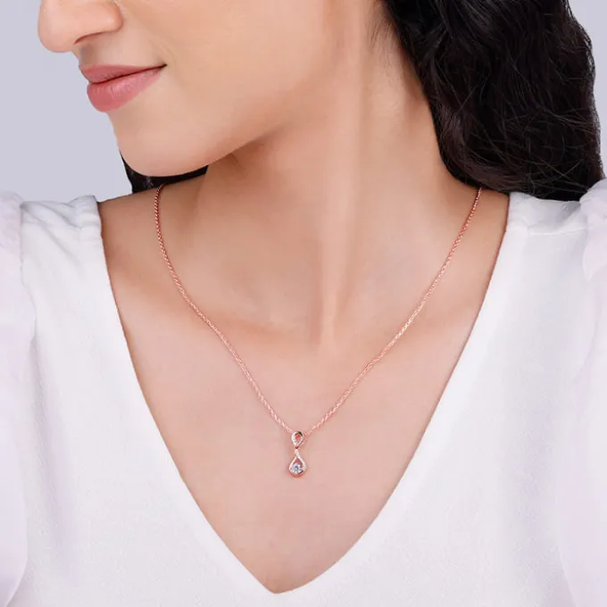 Rose Gold Zircon Twist Pendant With Link Chain